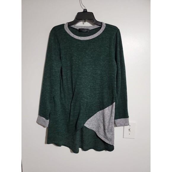Love Kuza Green Gray Asymmetrical Sweater Size L color block - Picture 1 of 5